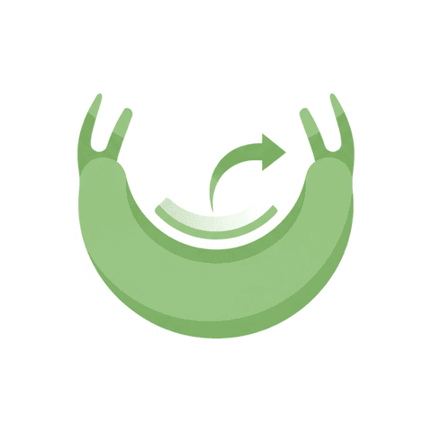 Illustration of the OmegaFlex open ring with a curved arrow showing the arms lifting away for removal