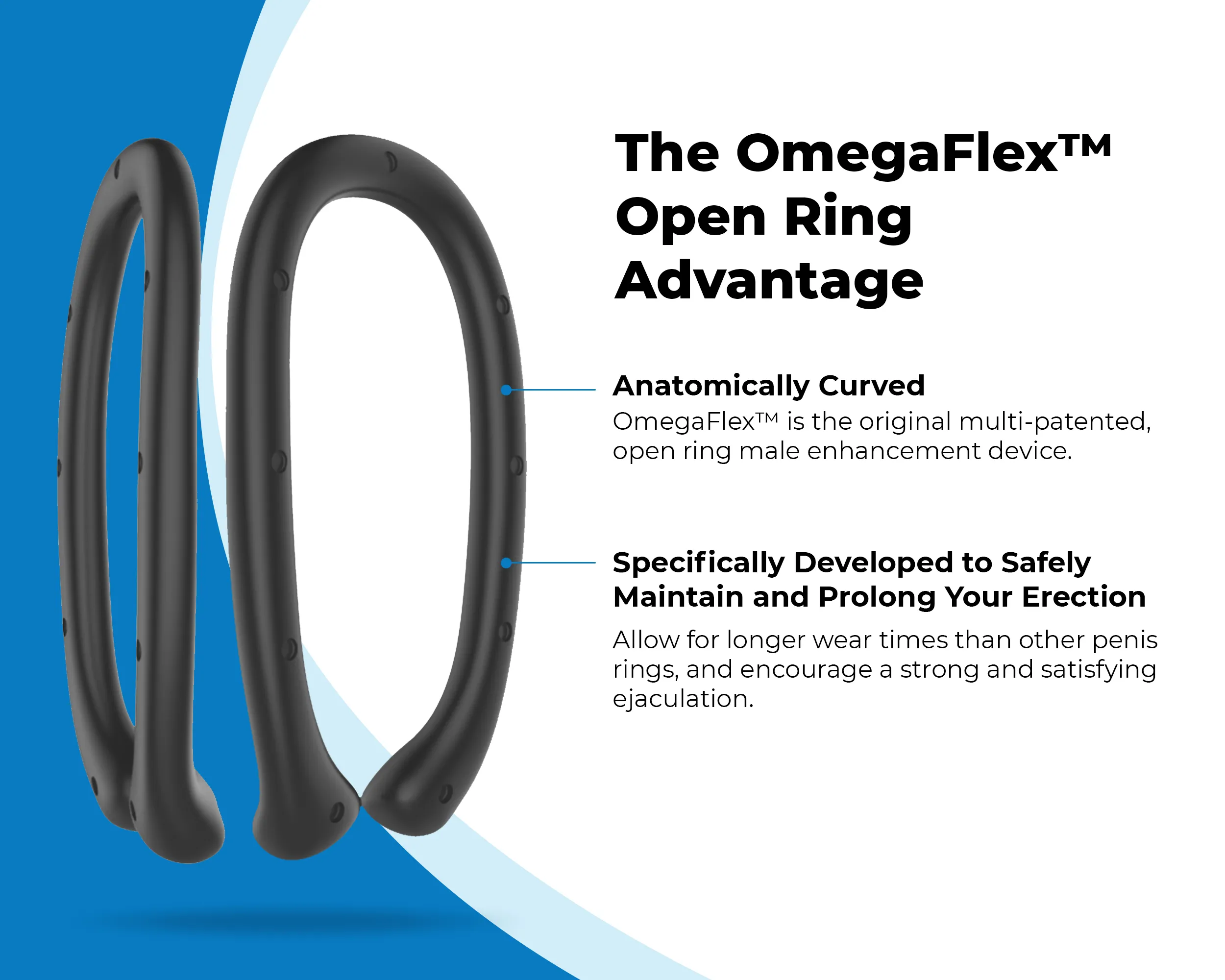 The OmegaFlex Open Ring Advantage - Anatomically Curved, Specifically Developed to Safely Maintain and Prolong Your Erection